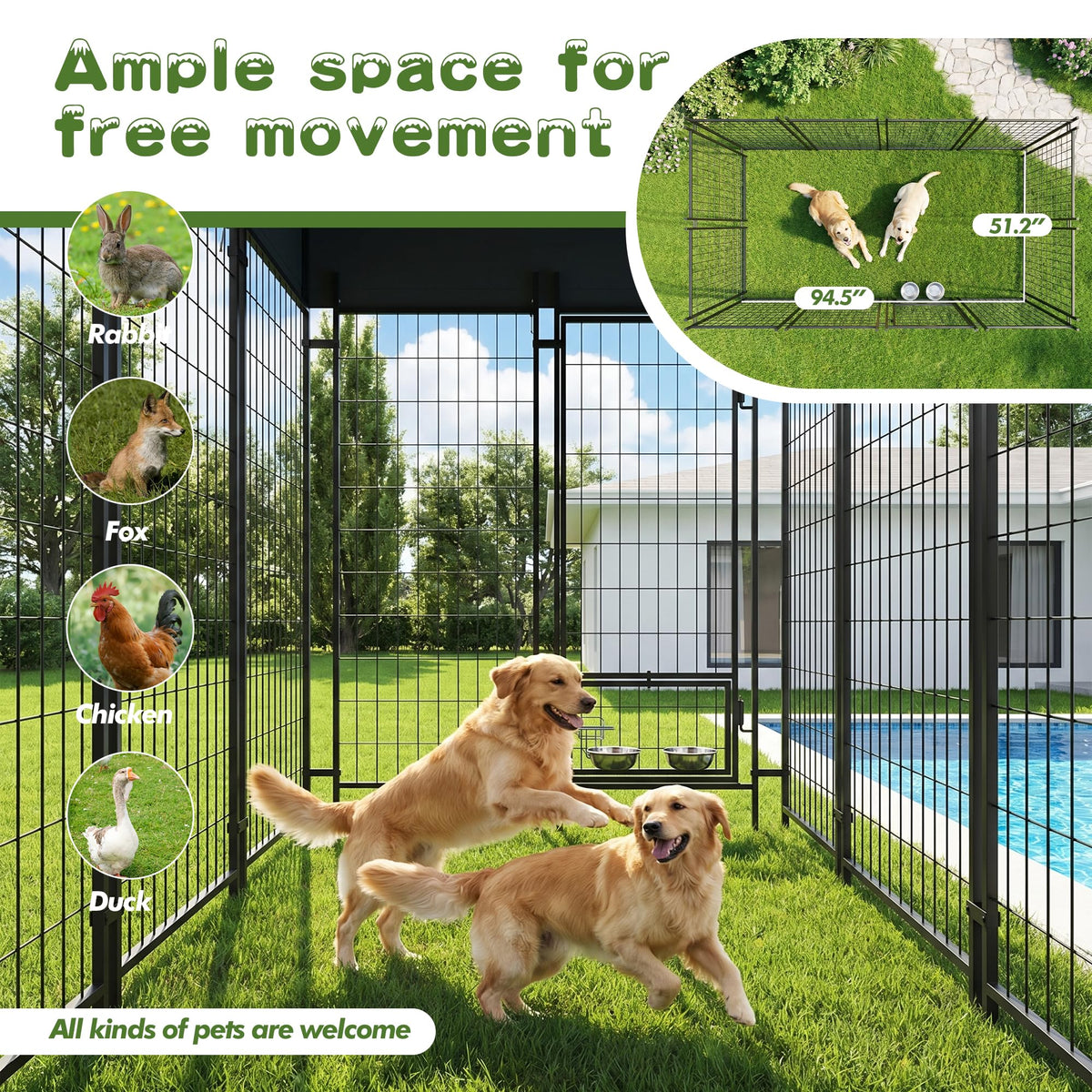 8x4x6 FT Outdoor Dog Kennel with Swivel Feeder H8265