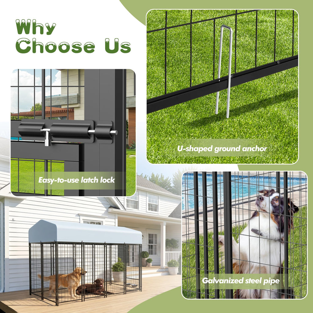 8x4x6 FT Outdoor Dog Kennel with Swivel Feeder H8265
