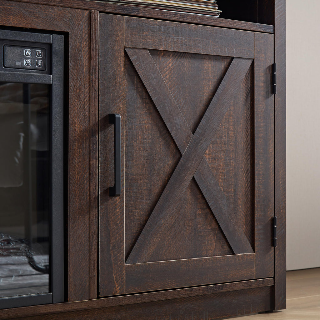Farmhouse TV Media Stand with 18" Fireplace Insert, Espresso V519
