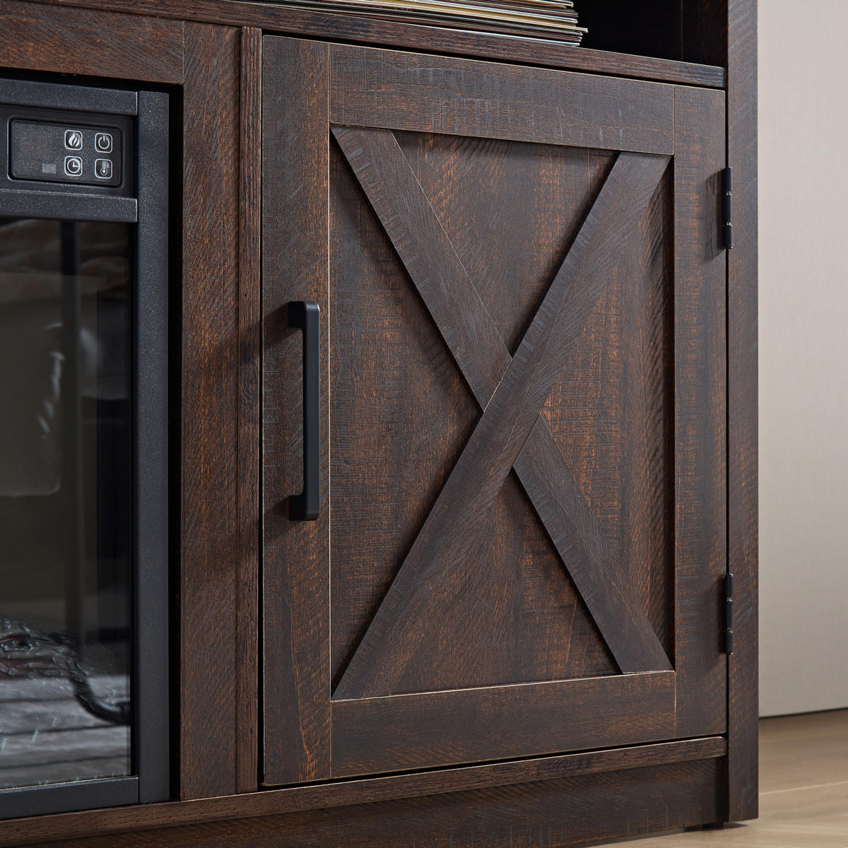 Farmhouse TV Media Stand with 18" Fireplace Insert, Espresso V519