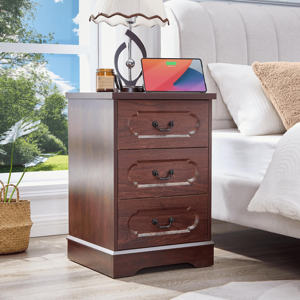 Cherry 3 Drawer Dresser with Charging Station W763976