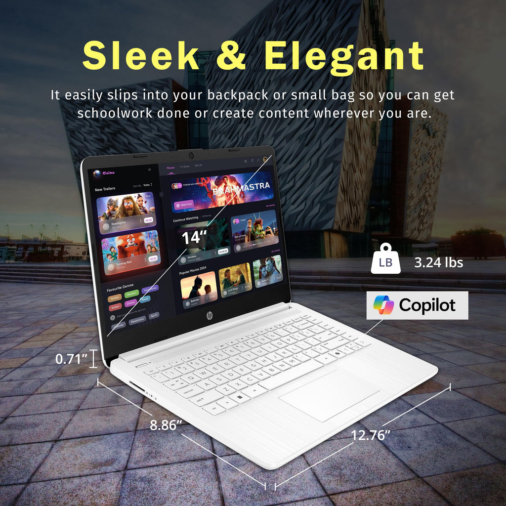 14" HD Laptop, Intel Celeron N4500, 4GB DDR4 RAM, 64GB eMMC, White T950546