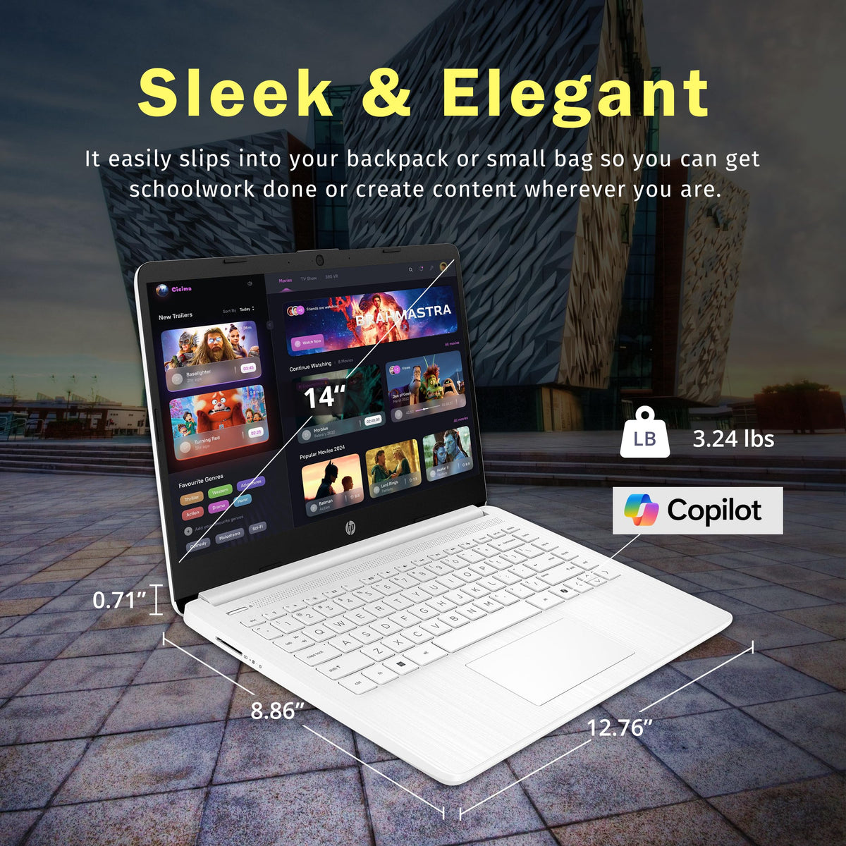 14" HD Laptop, Intel Celeron N4500, 4GB DDR4 RAM, 64GB eMMC, White T950546