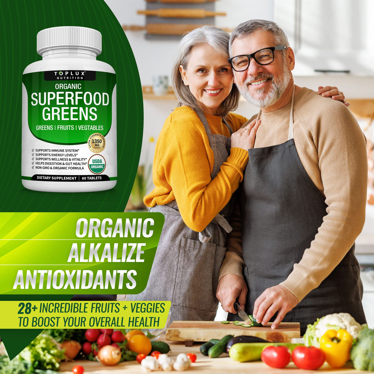 Organic Super Greens Capsules Superfood Supplement 60 Tablets Q38289