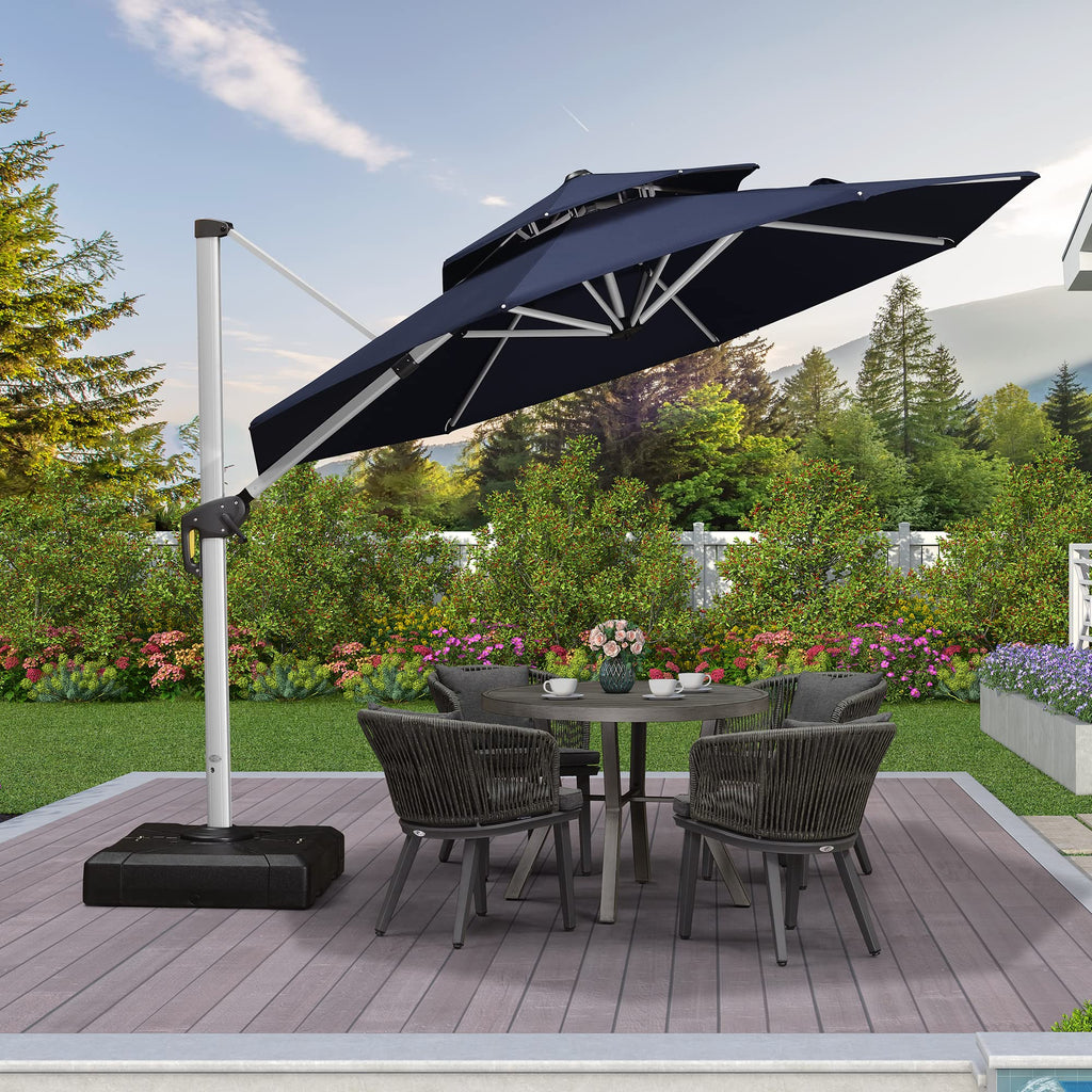 Navy Blue 10 FT Cantilever Patio Umbrella with Base X795