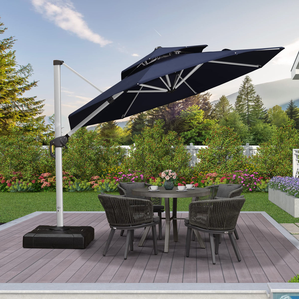 Navy Blue 10 FT Cantilever Patio Umbrella with Base X795