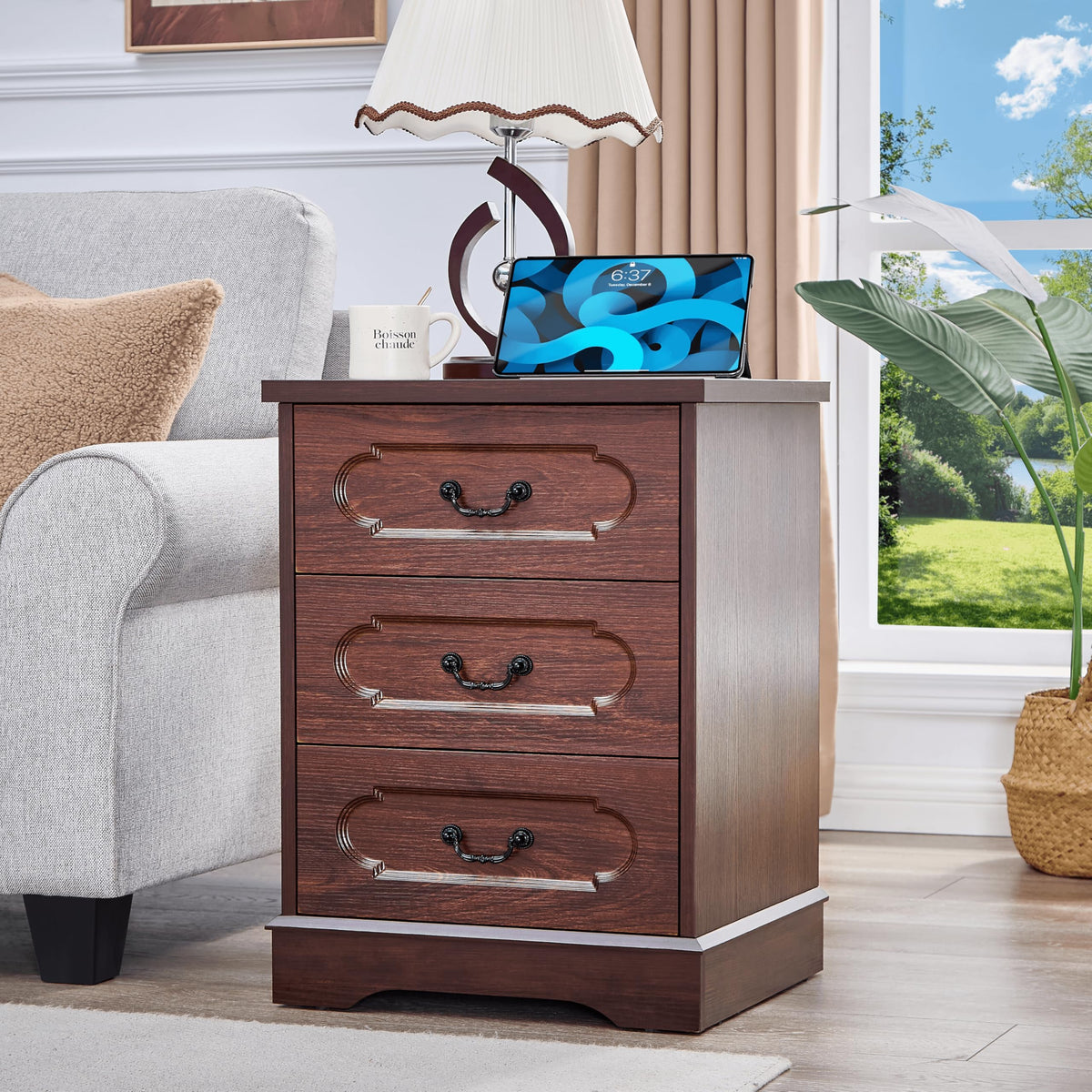 Cherry 3 Drawer Dresser with Charging Station W763976